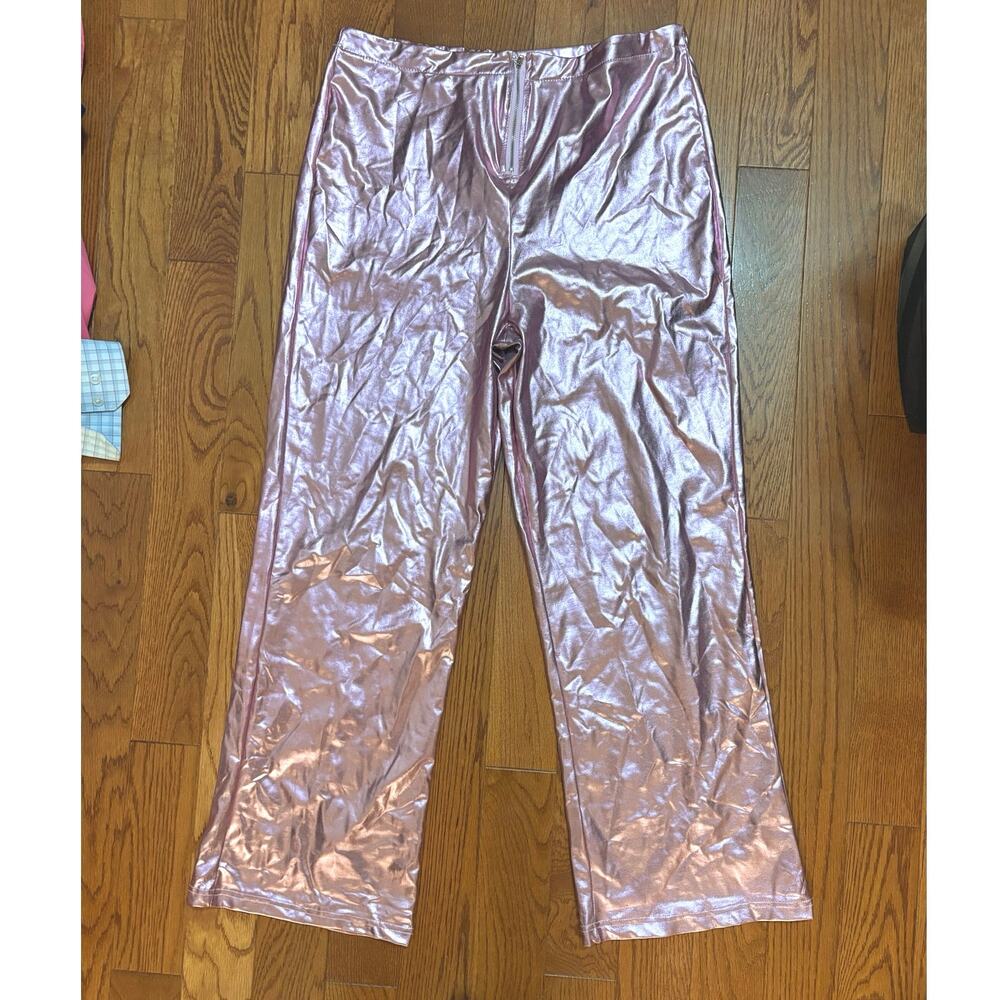 Metallic Pink Wide Leg Pull on Pants L / XL